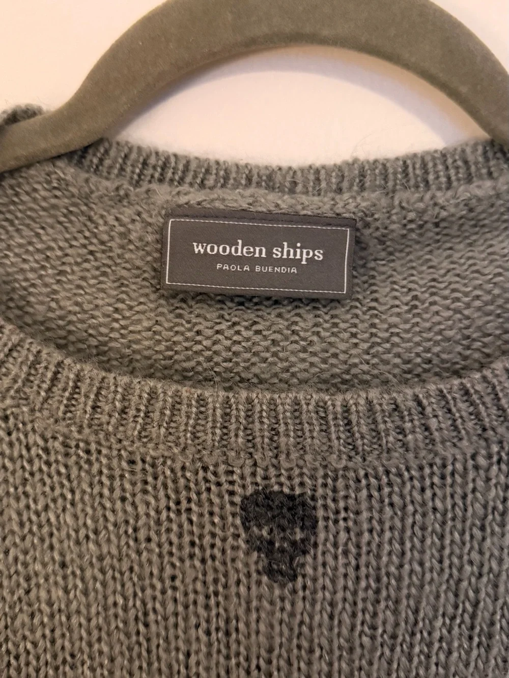 Wooden Ships Skull Printed Crew Knit Sweater Gray S/M
